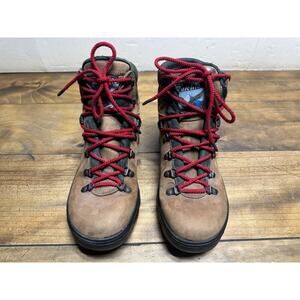 Vintage Raichle Leather Hiking Ankle Boots Women 8.5 Brown Green Lace up